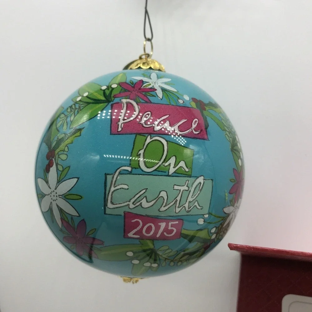 Pier 1 Lil Bien Christmas‎ Ornament Hand Painted Peace On Earth Dove 2015 Teal